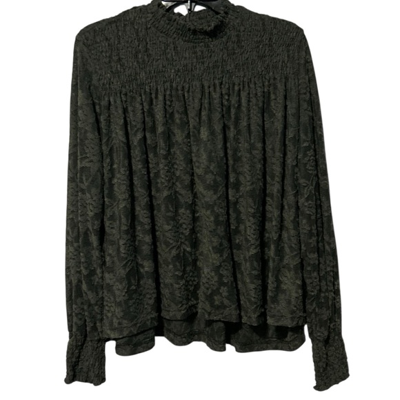 Deletta ANTHROPOLOGIE Olive Green Lace Long Sleeve Mock Neck Top - Picture 2 of 13